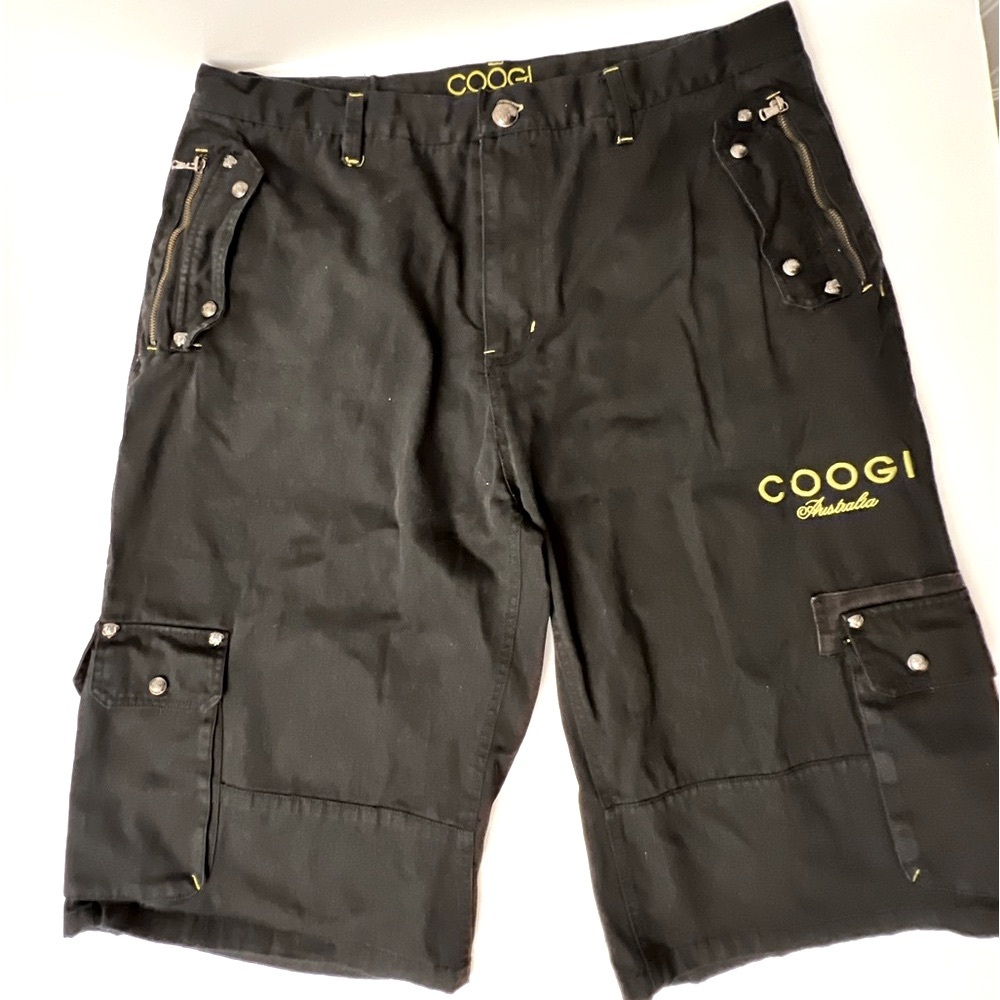 Coogi Australia Men 42 Denim Baggy Black Jorts Y2K Streetwear Skater Embroidered
